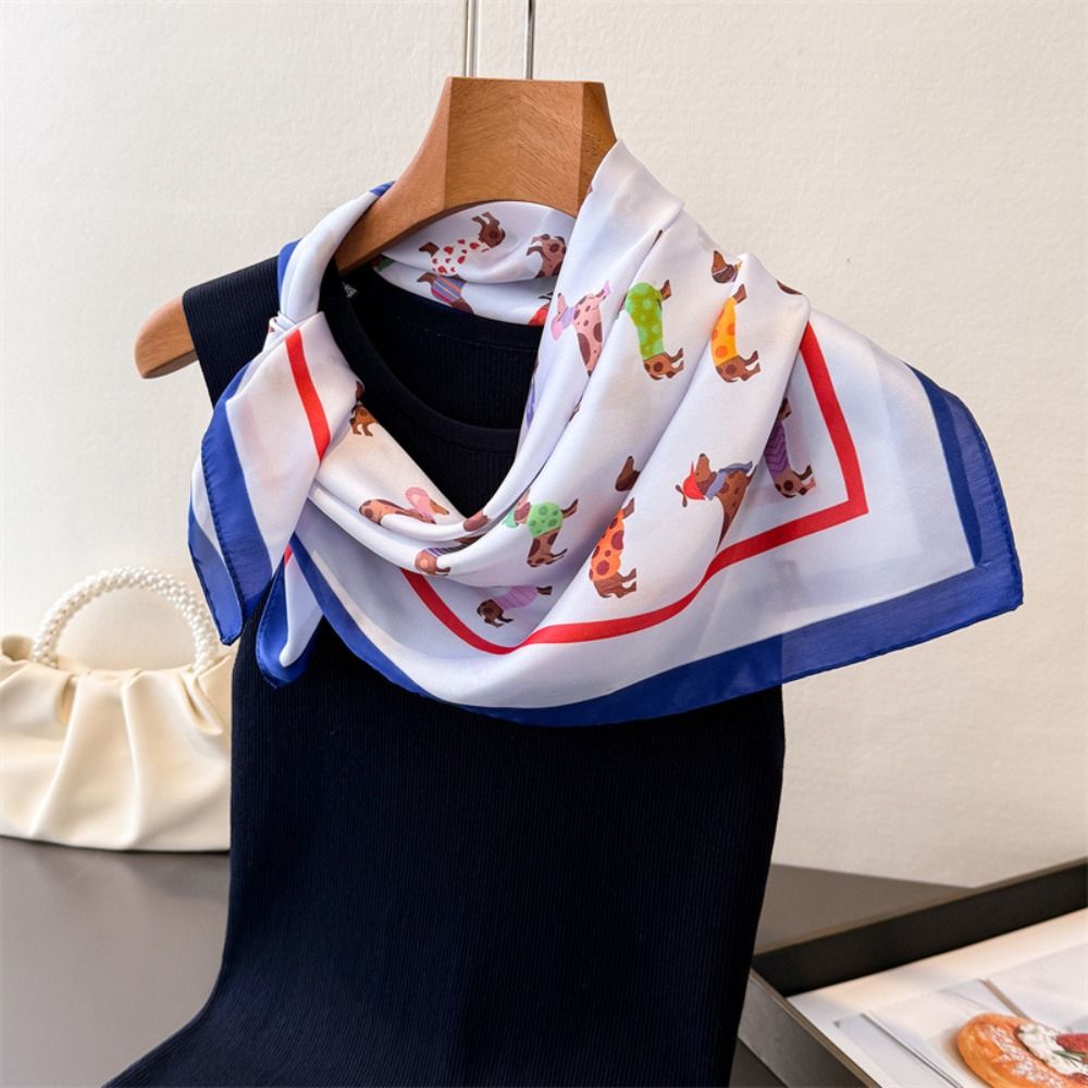 Women'S Korean Accessories - プリントダックスフントプリントスカーフ Y2K 幾何学模様小さな正方形スカーフ韓国ヒップホップパンクバンダナ衣類アクセサリー
