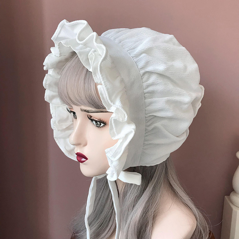 Women'S Victorian Era Accessories - 女性のためのボネットスタイルの帽子,コスプレアクセサリー,レトロな調節可能なフリルの帽子,無地,ビクトリア朝のスタイルの村