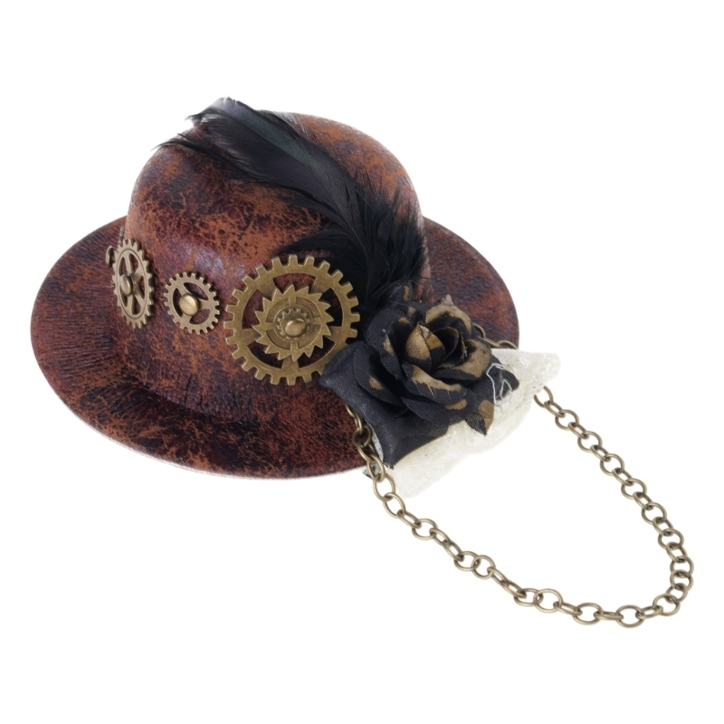 Women'S Victorian Era Accessories - 女性ハロウィンゴシックミニシルクハットスチームパンクギアチェーンフェザーフラワー魅惑的なヘアクリップビクトリア朝のコスプレコスチューム