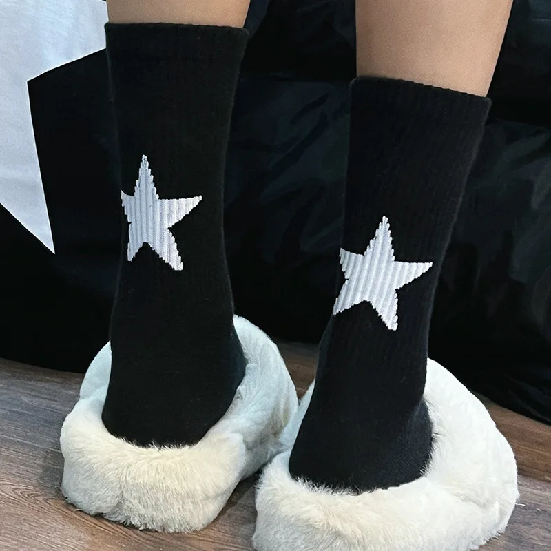 Women'S Ankle Accessories - スポーツアンクルソックス 五芒星柄 黒白 男性 女性 個性