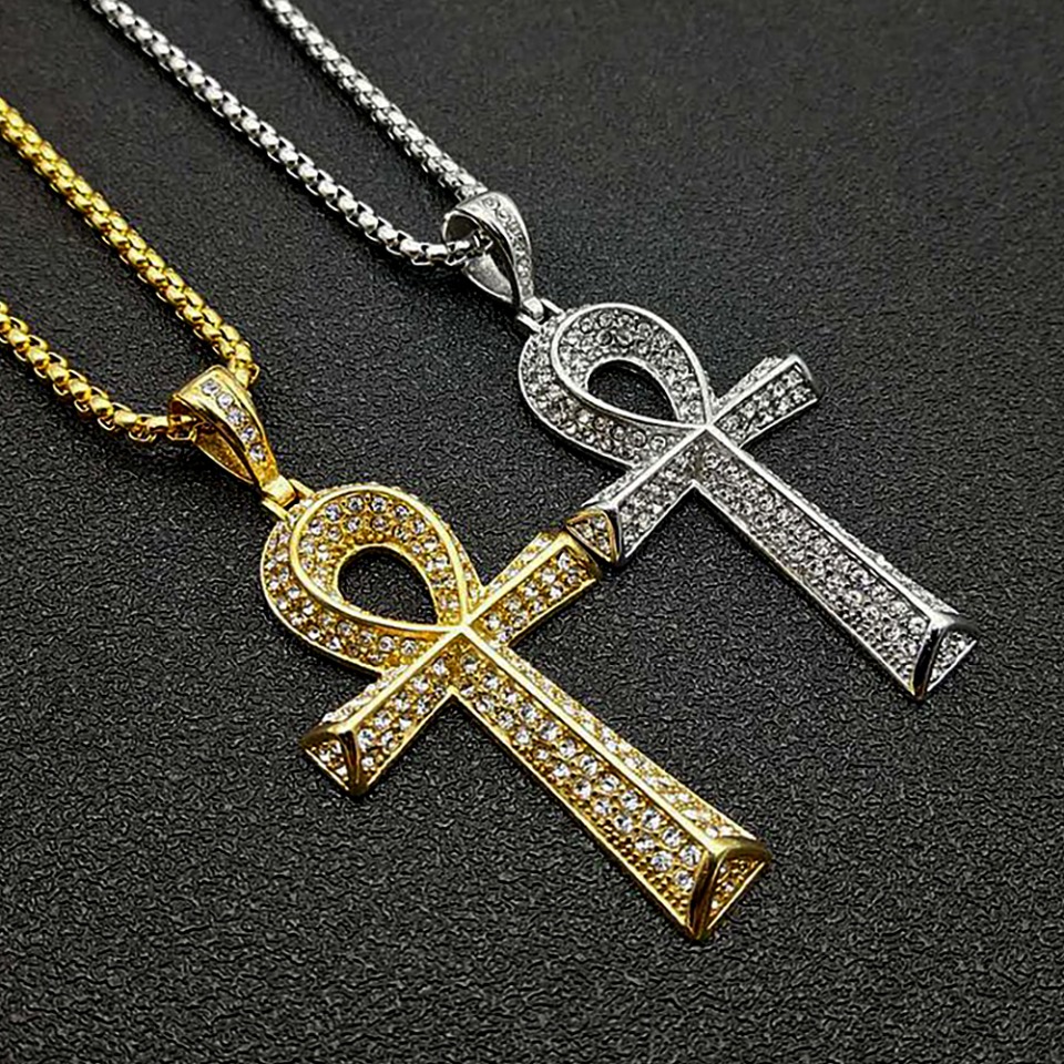Women Accessories In Egypt - ゴシックヴィンテージステンレス鋼アンククロスペンダントネックレス男性女性トレンディなヒップホップエジプトジュエリーギフトユニセックスアクセサリー