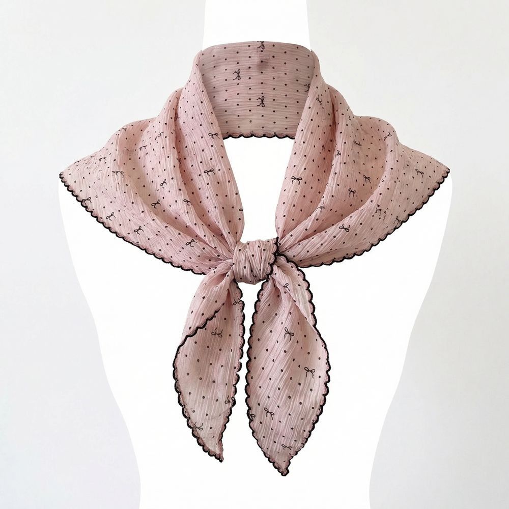 Women'S Korean Accessories - フランスのポルカドット三角形ヘッドスカーフ、ボウ付き牧歌的な韓国風ネッカチーフ、日焼け止めポリエステル、可愛いスカーフ、女の子用アクセサリー
