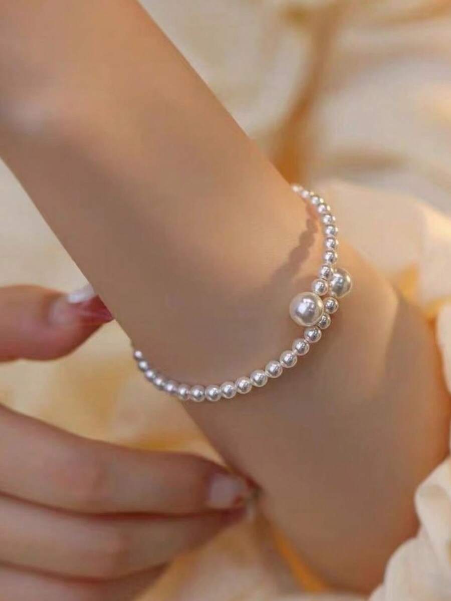 女性用エレガントな調節可能なフェイクパールビーズブレスレット - Women Accessories Bracelet のレビューと価格