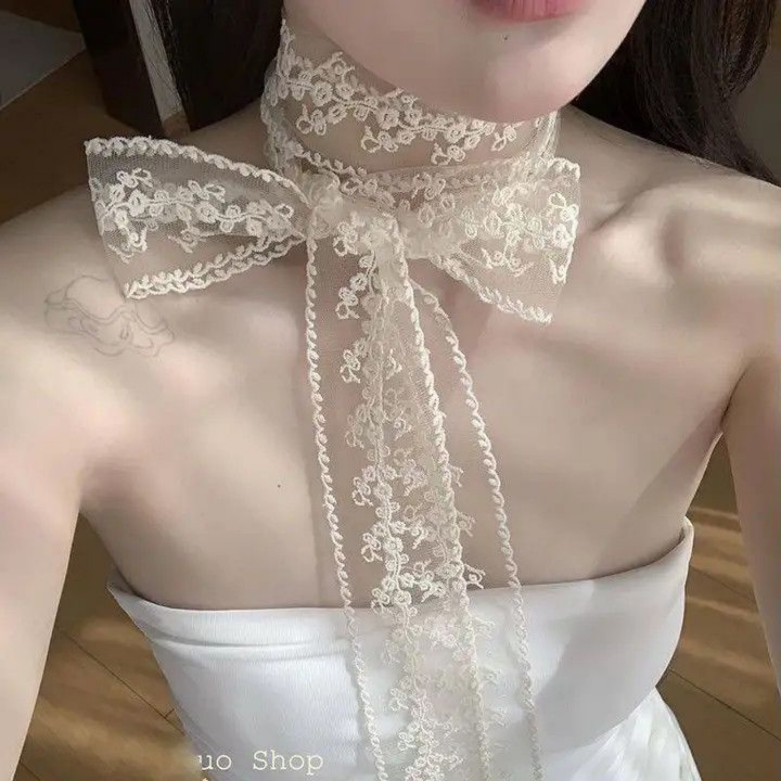 韓国インホワイトレースリボンスカーフ女性のための春エレガント - Women'S Korean Accessories のレビューと価格