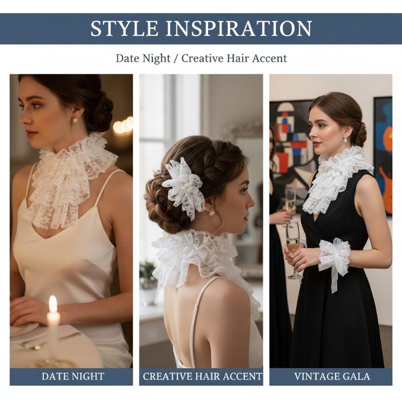 エレガントな取り外し可能なレースジャボ襟コスチュームセット中 - Women'S Victorian Era Accessories のレビューと価格
