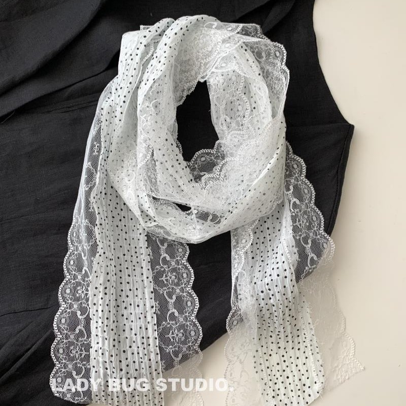 フレンチレトロロングストライプポルカドットスカーフレースリボ - Women'S Korean Accessories のレビューと価格