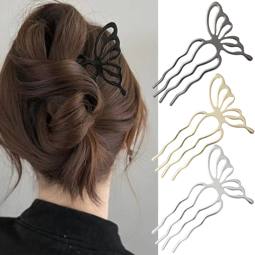 韓国蝶 U 字型ヘアスティックおだんごヘアコームクリップ金属 - Women'S Korean Accessories のレビューと価格