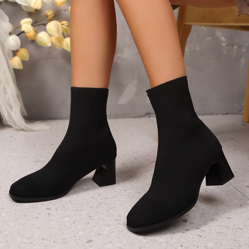 女性のアンクルブーツニットヒールハイヒール春秋と冬モデルベー - Women'S Ankle Accessories のレビューと価格