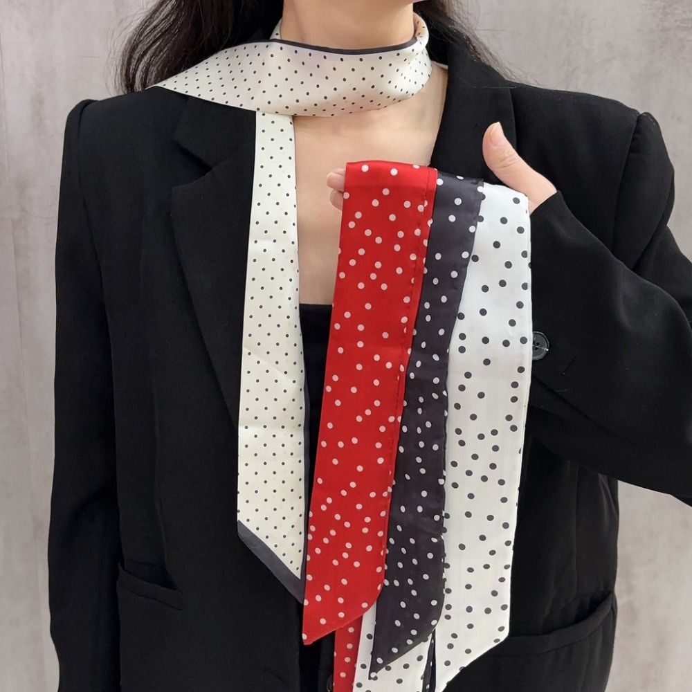 ファッションポルカドットナローエッジシルクスカーフ高級クラシ - Women'S Korean Accessories のレビューと価格