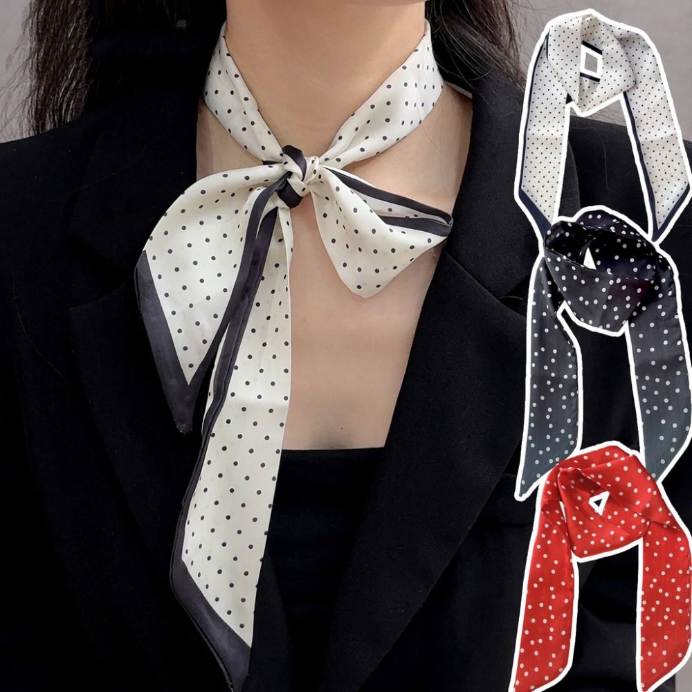 ファッションポルカドットナローエッジシルクスカーフ高級クラシ - Women'S Korean Accessories のレビューと価格