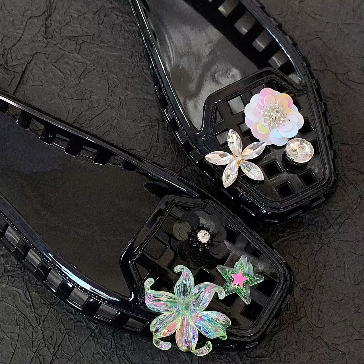 女性用ジェリークリスタルシューズ、夏用スクエアトゥレディース - Women'S Accessories For Shoes のレビューと価格