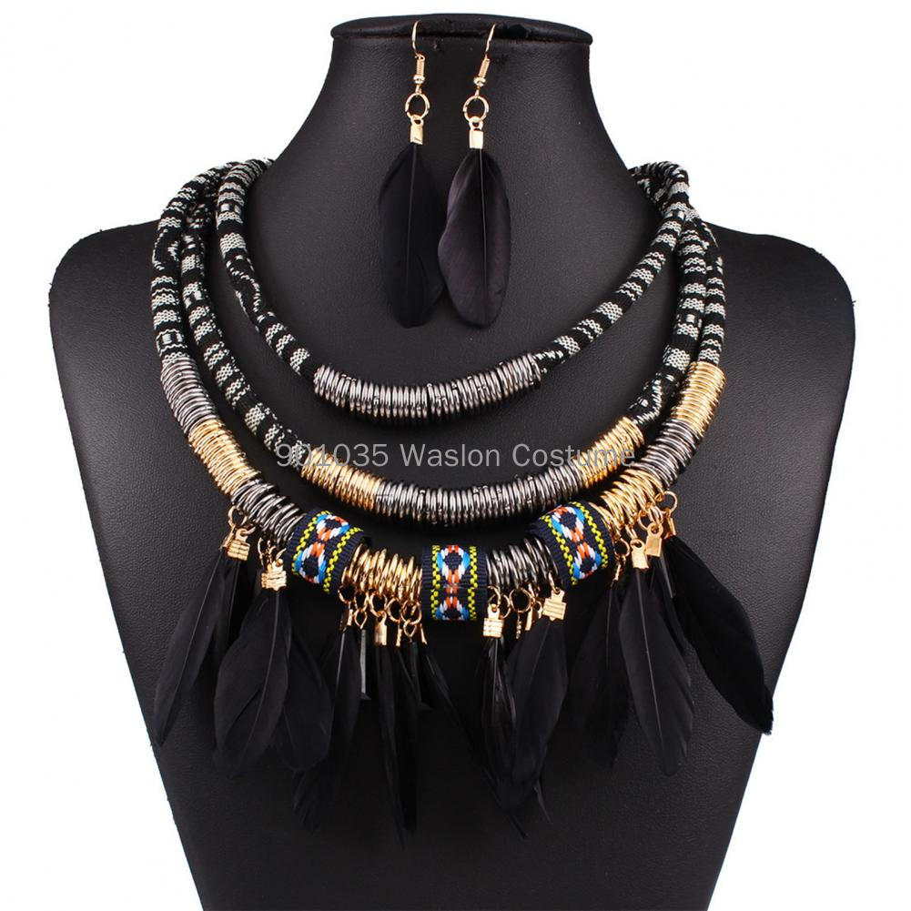 Egyptianフェザータッセルネックレスとイヤリングセット - Women Accessories In Egypt のレビューと価格