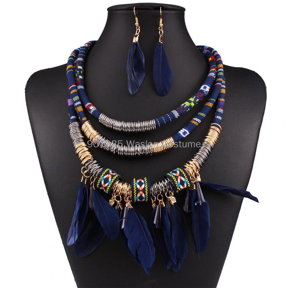 Egyptianフェザータッセルネックレスとイヤリングセット - Women Accessories In Egypt のレビューと価格