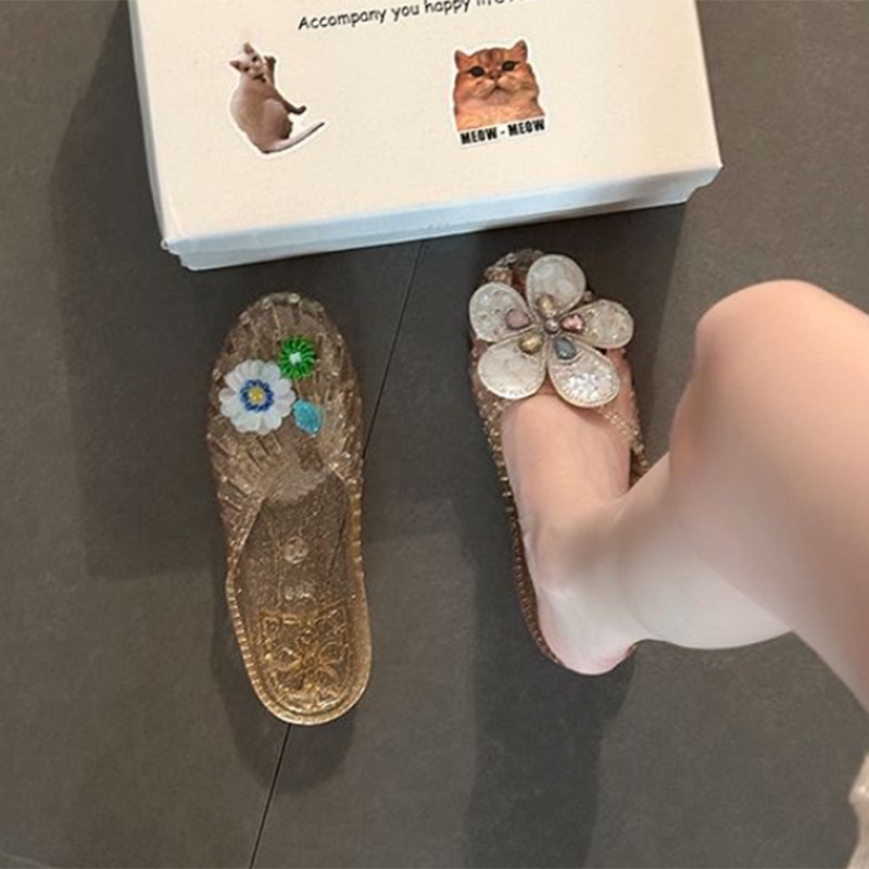 韓国クリスタルフラワーゼリーシューズ女性のドーパミン DIY - Women'S Accessories For Shoes のレビューと価格