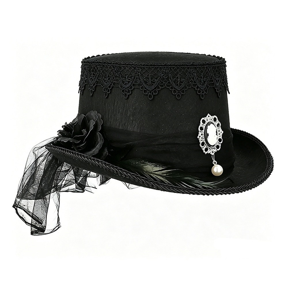 ゴシックブラックレーストップハットヴィンテージカメオパールオ - Women'S Victorian Era Accessories のレビューと価格