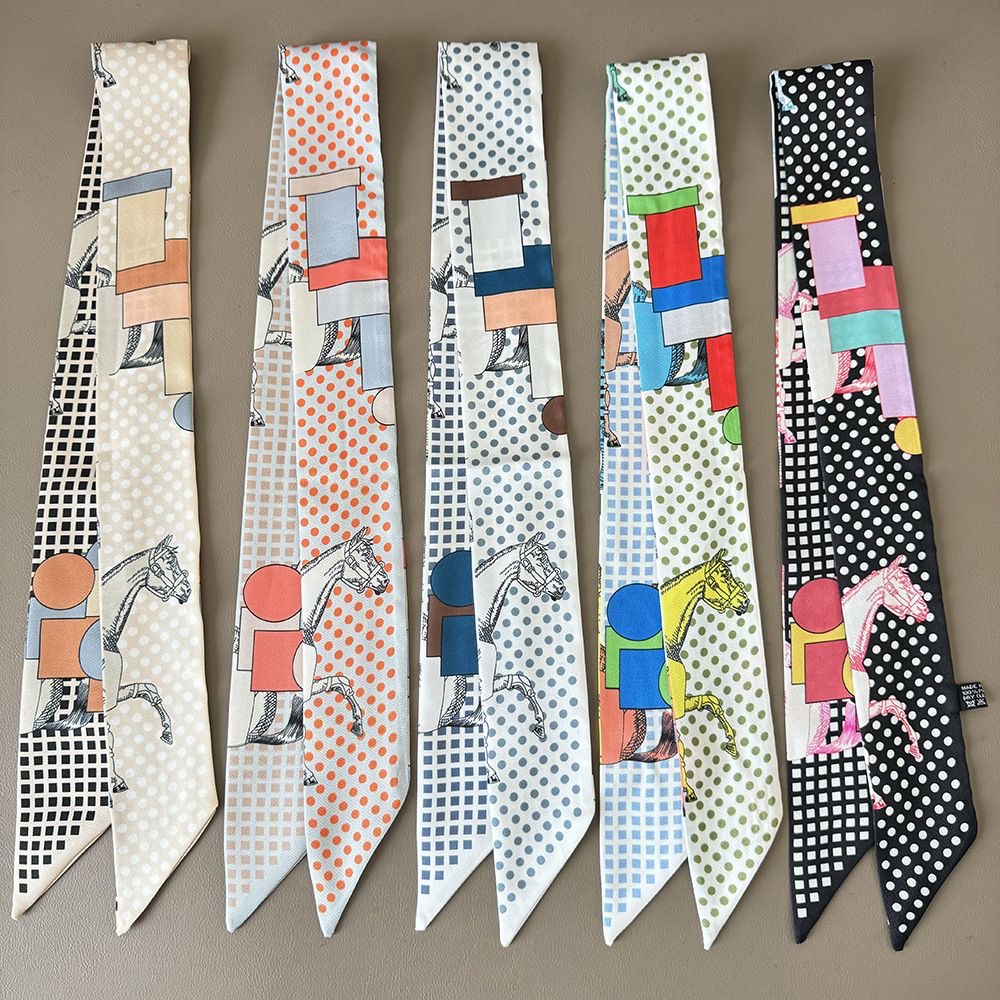1PC 韓国スタイル新水玉市松ツイルシルクスカーフ女性リボン - Women'S Korean Accessories のレビューと価格