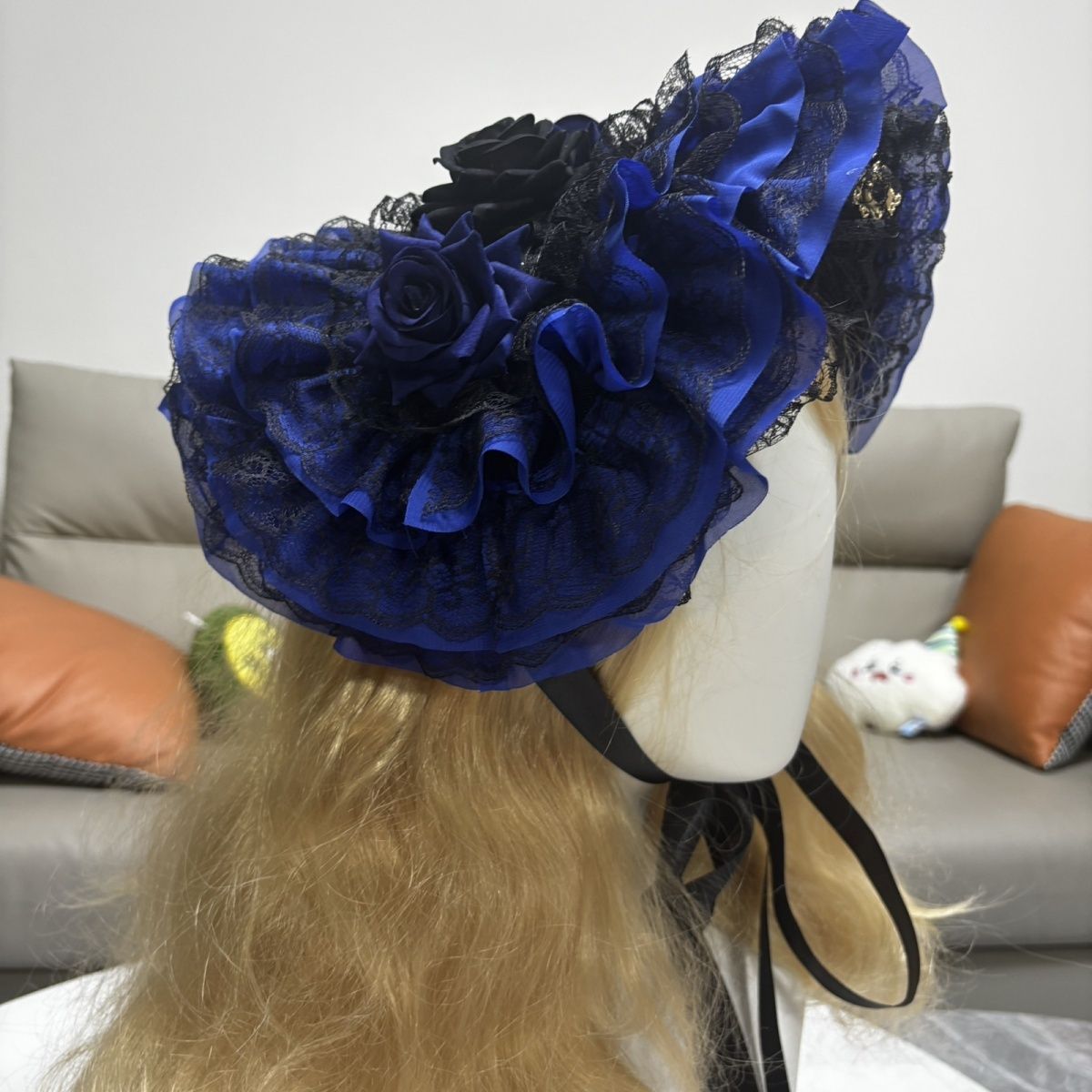 オリジナルゴシックボンネットハット黒赤クラインブルーロリータ - Women'S Victorian Era Accessories のレビューと価格