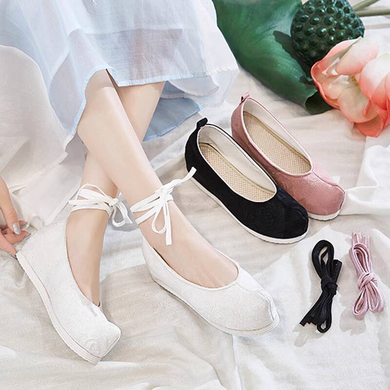 無地漢服古代風靴身長アップ女性春秋つま先が尖った靴リボン靴ミ - Women'S Accessories For Shoes のレビューと価格