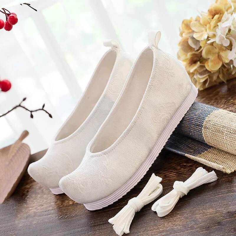 無地漢服古代風靴身長アップ女性春秋つま先が尖った靴リボン靴ミ - Women'S Accessories For Shoes のレビューと価格